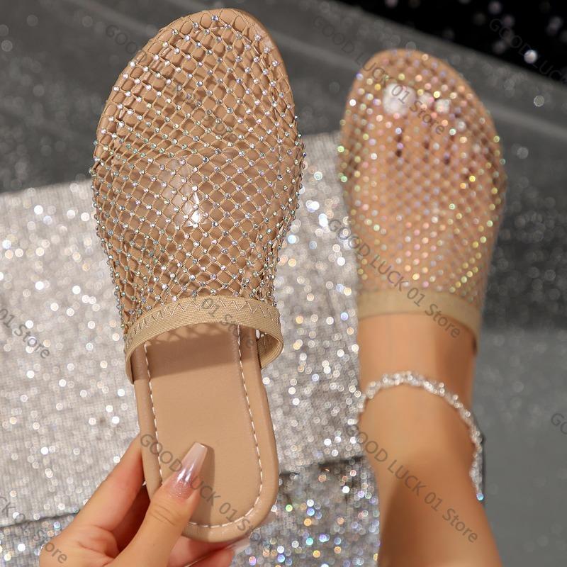 Fashion Women Slippers 2025 Women Summer New Round Head Slippers Water Diamond Flat Home Anti-skid Sandals Slides Women Zapatos De Mujer