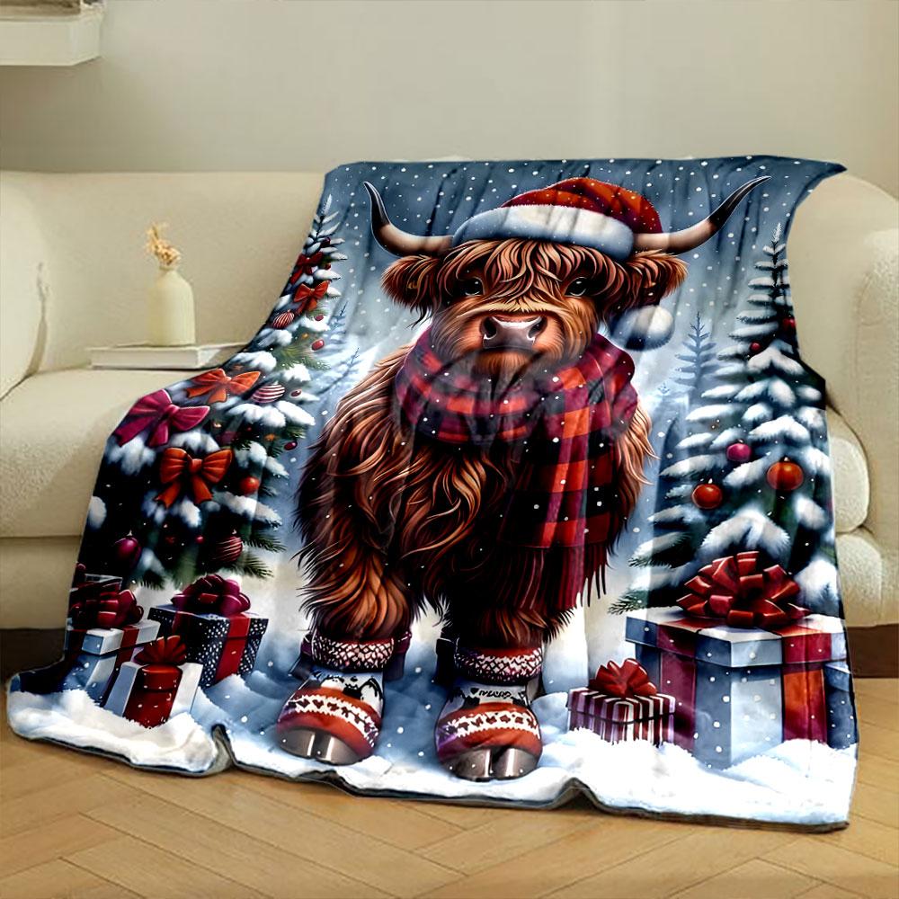 Christmas Highland Cow Blanket bedroom Blanket for Livingroom Couch lunch break Soft throw for Friend's festival Gift
