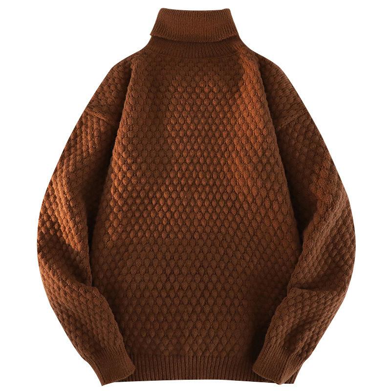 White Pullover Turtleneck Men's Knitted Sweater Autumn and Winter New Trendy Brand Loose Casual Student Sweater