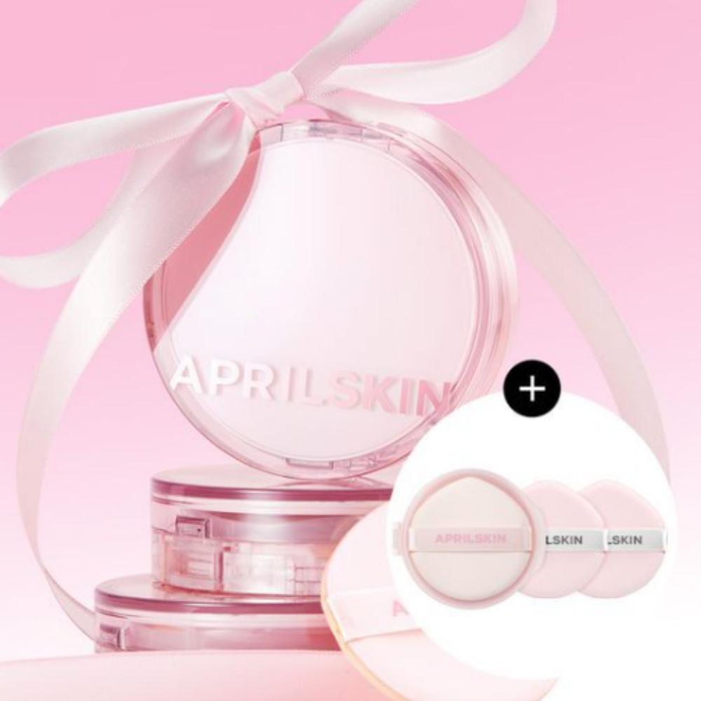 [One-Layer Seamless Coverage] Aprilskin Hero Cushion Pink Edition – Compact + Refill + 2 Puff Set / KOREA COSMETIC