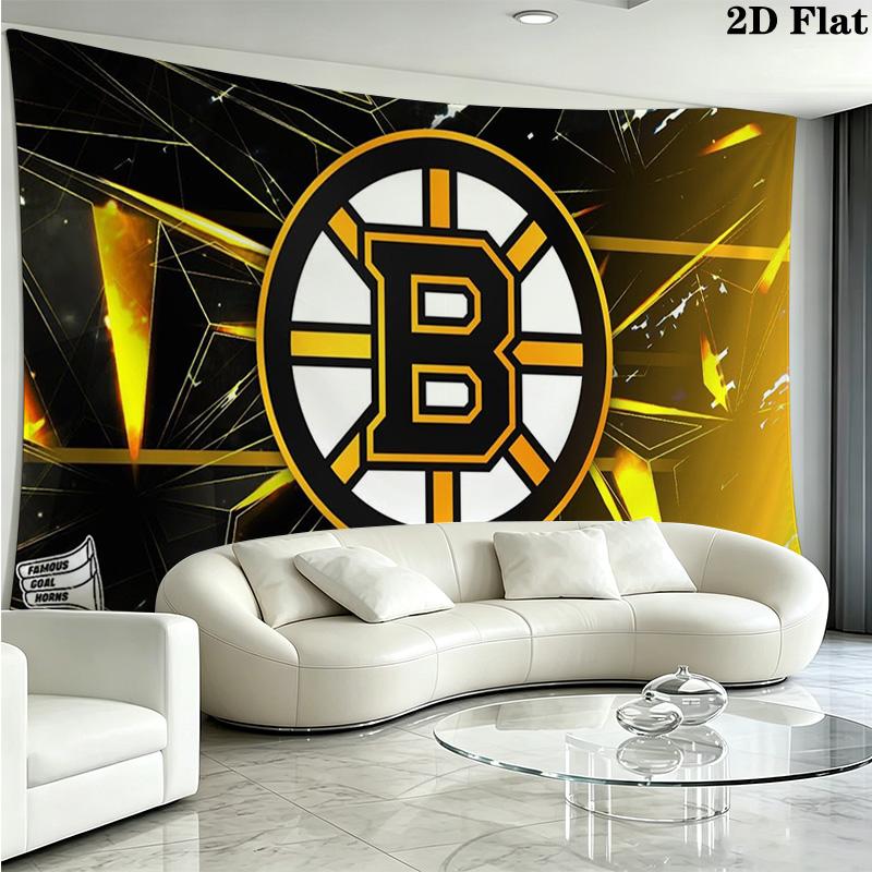 Boston Bruins Logo Wall Tapestry Aesthetic Wall Hanging Printed Fabric Blanket Decorative Tapestries for Bedroom Living Room Home Decor