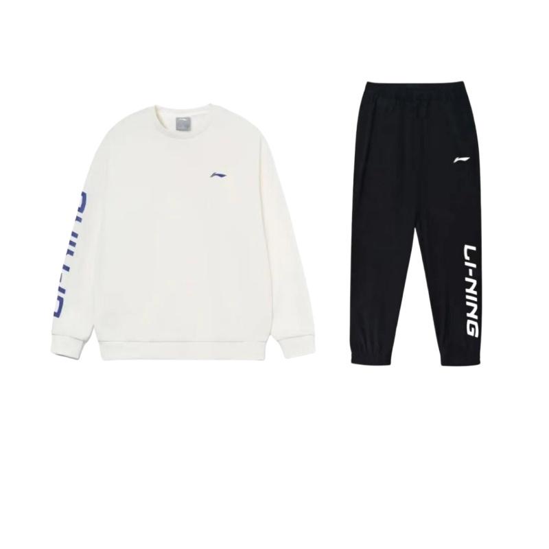 Li Ning Training Series Logo Print Loose Pullover Long Sleeve Sweatshirt Comfortable Versatile Long Pants Casual Sports Suit YYKU181-1+-AWDRF44-3