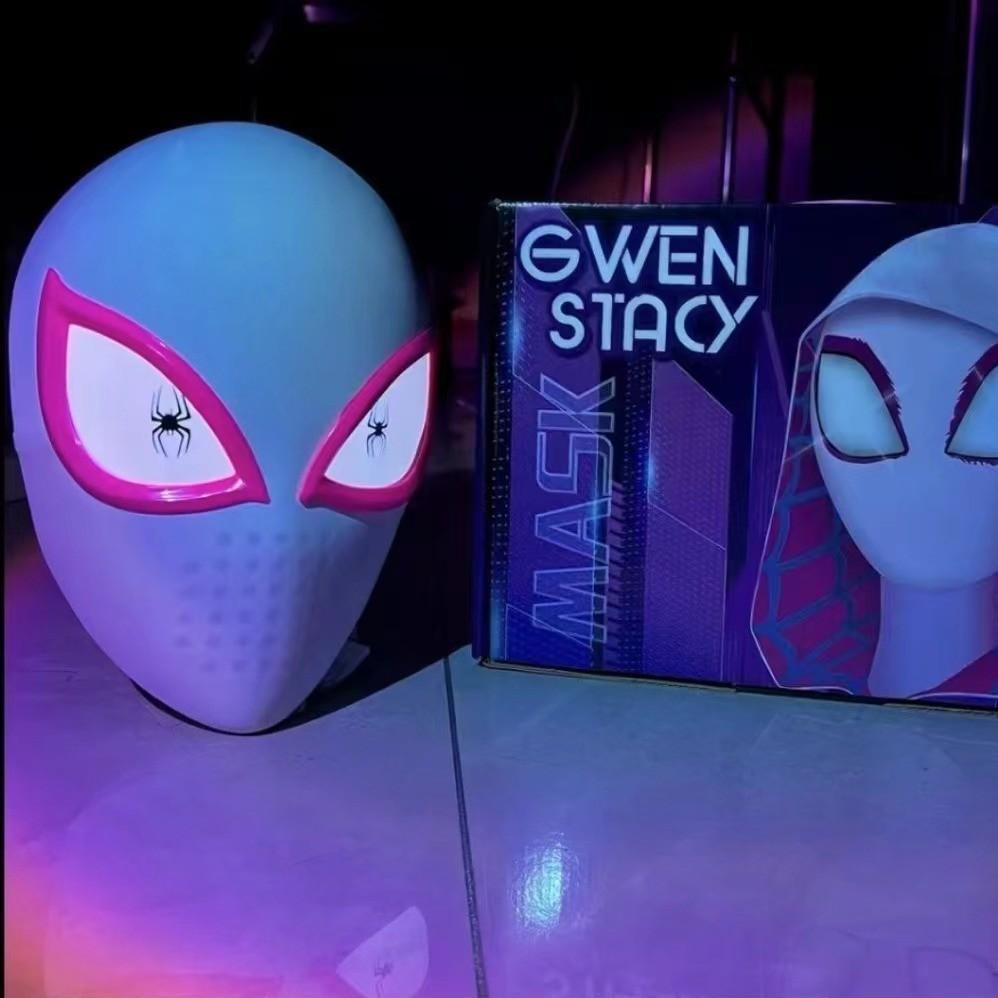 Adult Spider-Gwen Cosplay Helmet Touch Activated Light Up Electric Movable Eyes Mask Halloween Party Headgear