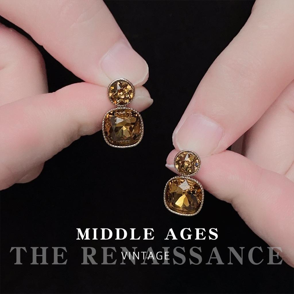 Осенне-зимние серьги-пусеты из коричневого стекла в стиле Майяра, универсальные геометрические серьги