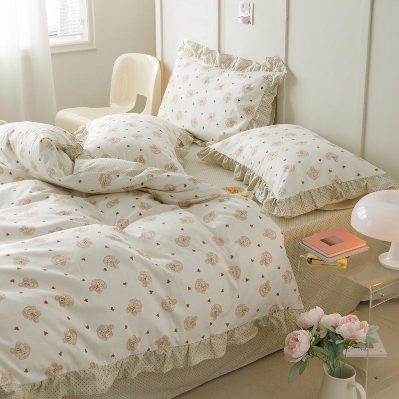 Księżniczka styl kwiatowy czysta bawełna mały świeży czteroczęściowy zestaw koronkowy prześcieradło poszwa na kołdrę prześcieradło z gumką łóżko trzyczęściowa poszwa na kołdrę