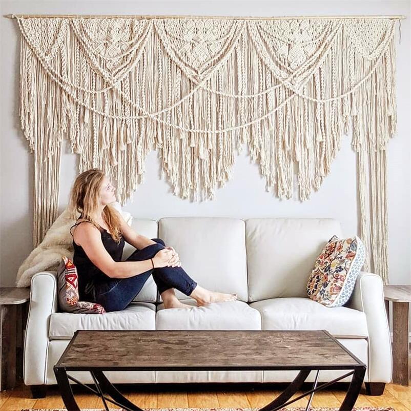 Handmade Cotton Macrame Wedding Backdrop Curtain Bohemia Tassel Art Wall Hanging Tapestry Headboard Wall Hanging 180*200cm