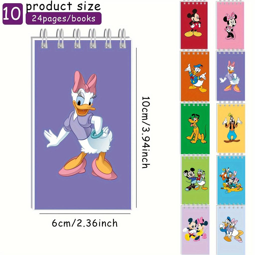 Set di 10 Mini Quaderni a Spirale Disney Topolino e Minnie, Paperino e Paperina e Pippo, Design Carino Cartoon, Regalo Ritorno a Scuola, Include Quaderno e Diario