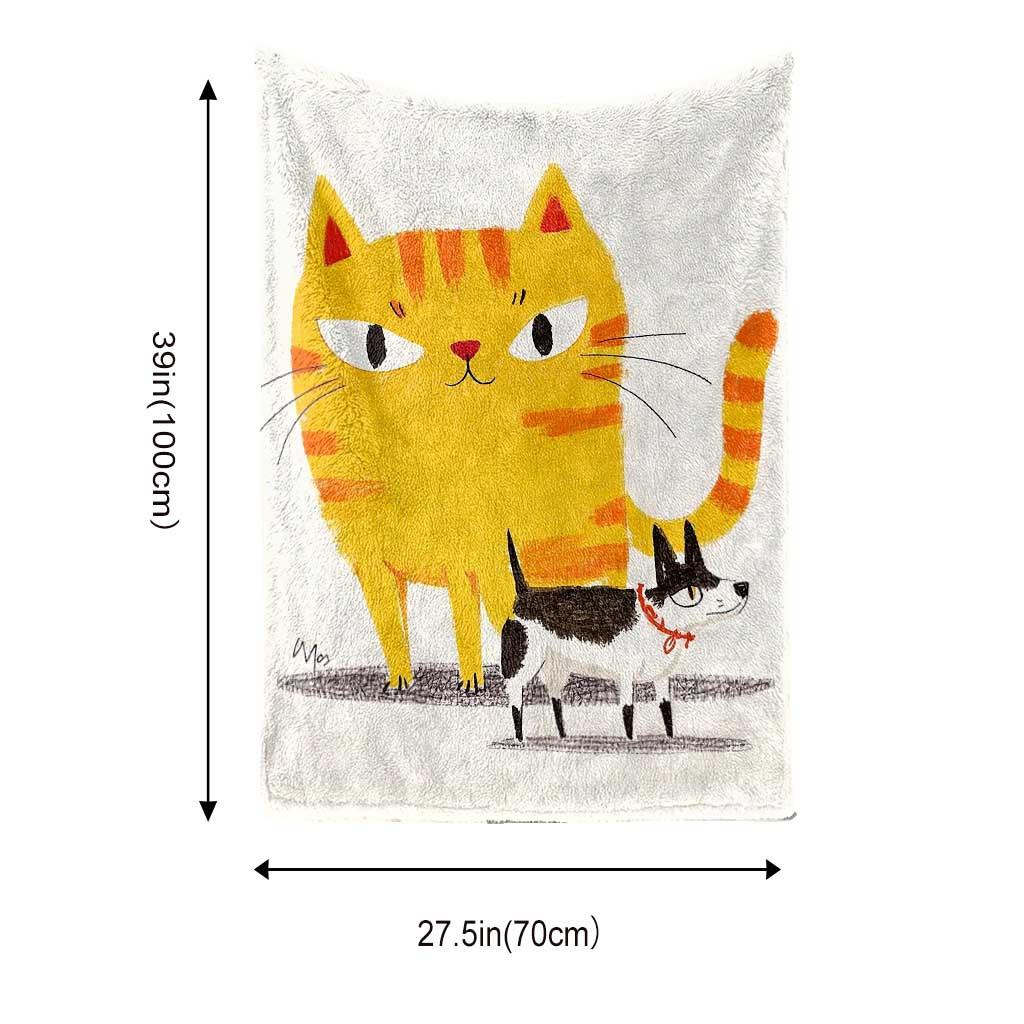 Cartoon Cat and Dog Patterns Flannel Printed Blanket Suitable for All Seasons Suitable for Living Room Office Sofa and Travel