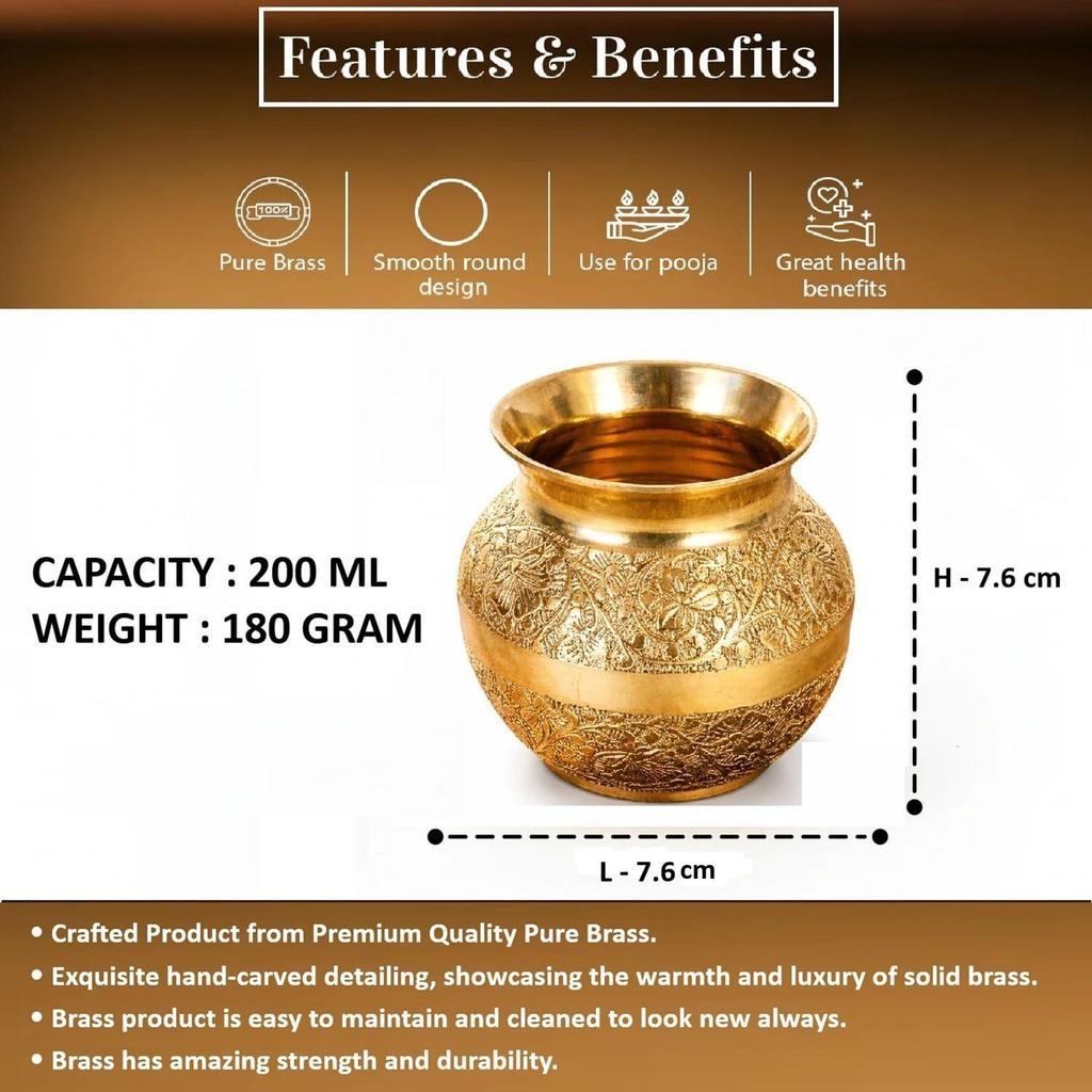 Mkd2 Rise Pure Brass Lota for Puja, Brass Kalash for Pooja