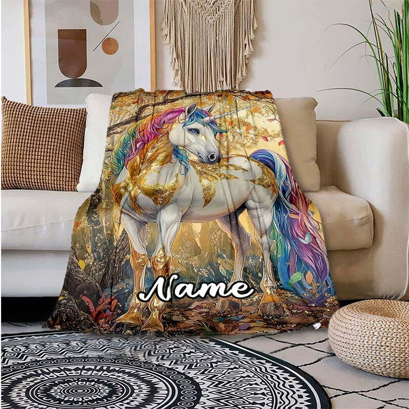 Colorful Unicorn Customize Your Name Blanket Used For Chair Office Sofa Bed Camping Soft And Warm Giving Friends And Relatives Birthday Graduation