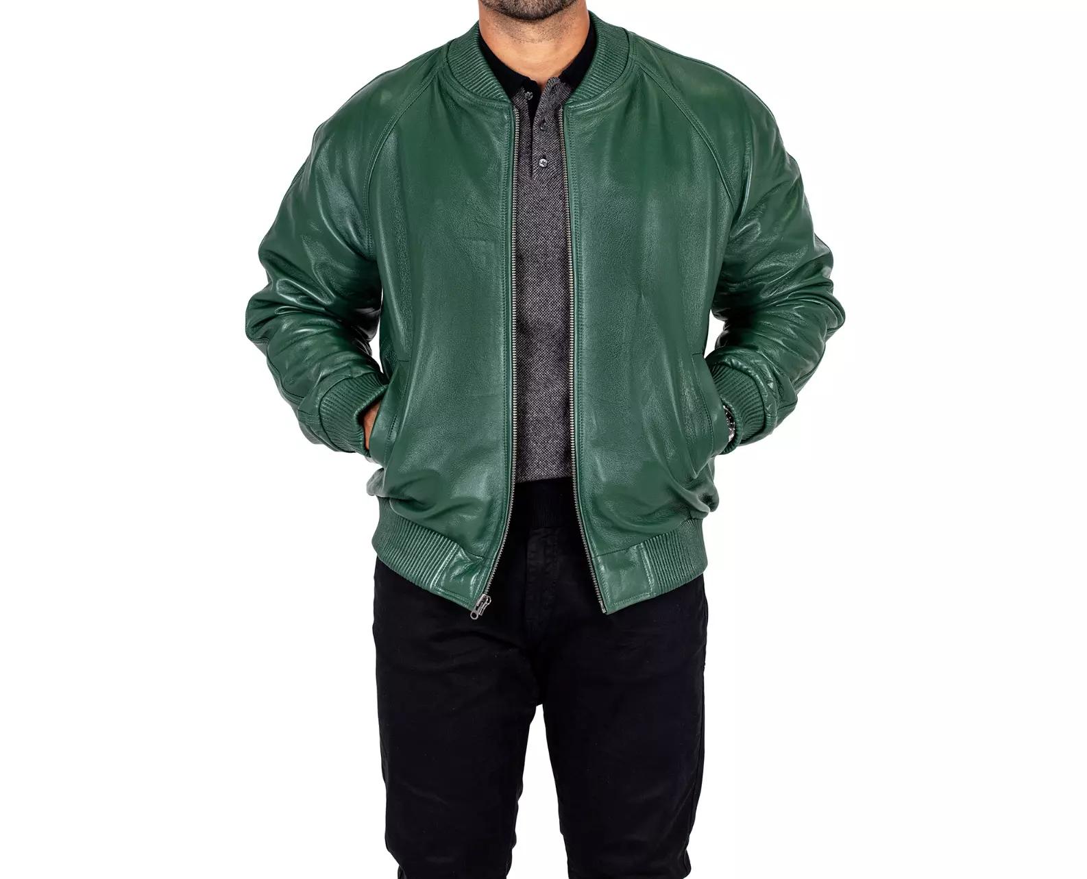 

Мужская стильная мотоциклетная куртка ручной работы из зеленой дизайнерской овчины 3XL зелёный