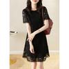 Elegant A-Line Knee Length Dress Casual Round Neck Short Sleeve Vestidos Holiday Party Lacing Splicing Hollow Robes