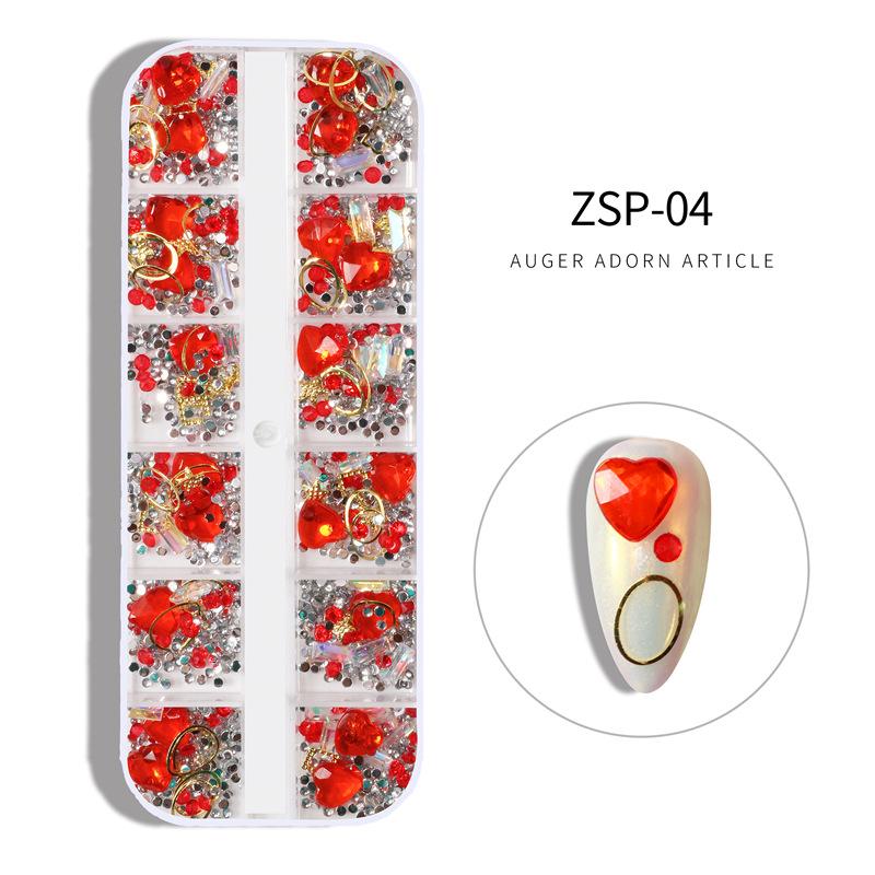

12 сеток, стразы для дизайна ногтей, кристалл, жемчуг, сердце, металлические смешанные дизайны, украшения, дизайн для профессионального украшения ногтей ZSP-04