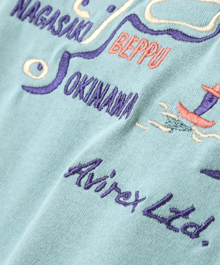 AVIREX Embroidery Japan Map Embroidery Long Sleeve T-Shirt T-Shirt, Men's, XL, 391, Sax, 783-4230009