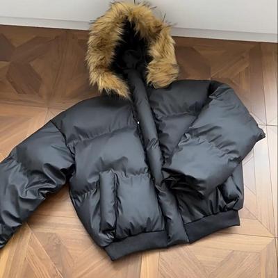 Jaqueta Unissex de Couro PU Estilo Americano com Gola de Pele Removível - Design Quente e Retrô de Inverno