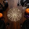 Easy to Clean Table Mats for Dining Halloween Spider Web Placemat Table, Heat Resistant PVC Mats, Protectors Waterproof Non-Slip Hollow Decorative
