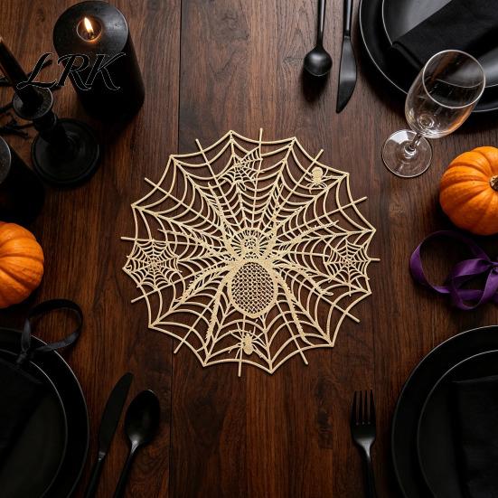 Easy to Clean Table Mats for Dining Halloween Spider Web Placemat Table, Heat Resistant PVC Mats, Protectors Waterproof Non-Slip Hollow Decorative