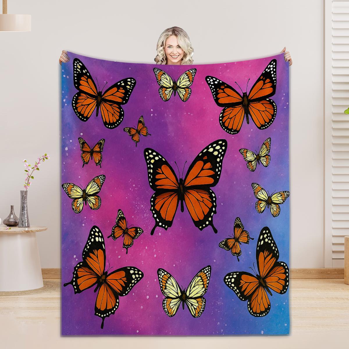 

1PC Flannel Blanket 3D Colorful Butterflies Blanket For Office Home Camping Nap Leisure Blankets Christmas Gifts For Home Decor 75x100cm