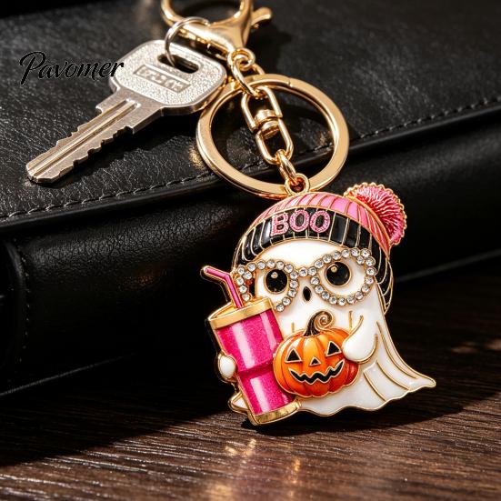 Halloween Bag Charm Cartoon Ghost Keychain for Backpack, Holding Milk Festive Party Favor Tea Pumpkin Keyring, Handbags Backpack Accessories