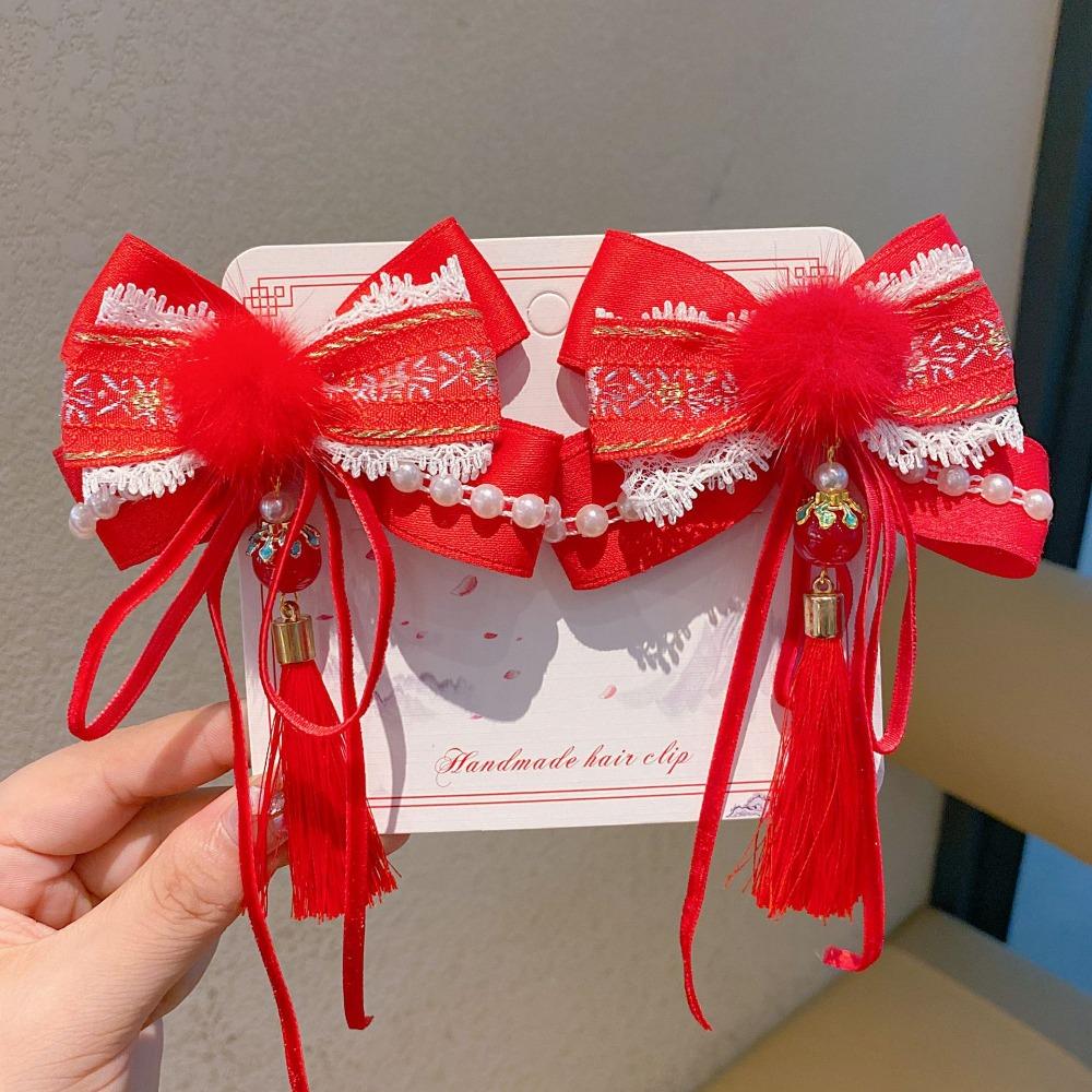 Plush Ball Children's Chinese Hairpin Bow Embroidered Bow Headwear Hanfu Hair Accessories  Kids