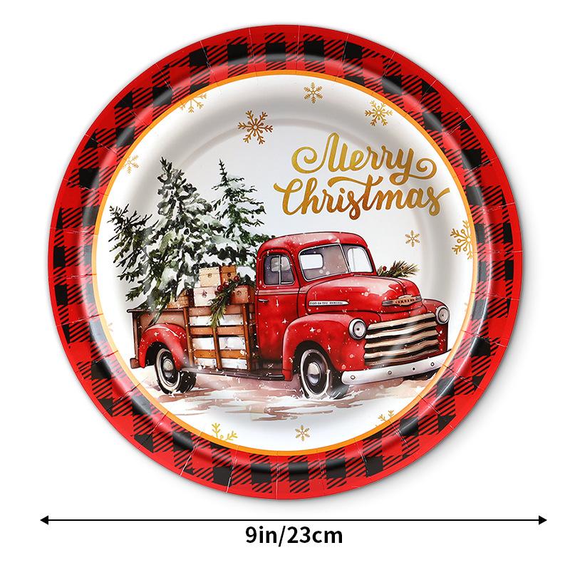 10/20/50pcs Christmas Disposable Plates Tableware Decorations Dessert Dish Christmas Car Snack Paper Plates Party Supplies Kids