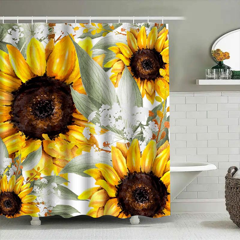 Blue Floral Bath Mat Decorative Shower Curtain Modern Home Textile Bathroom Waterproof 3D Printing Wall Art Backdrop For Kitchen