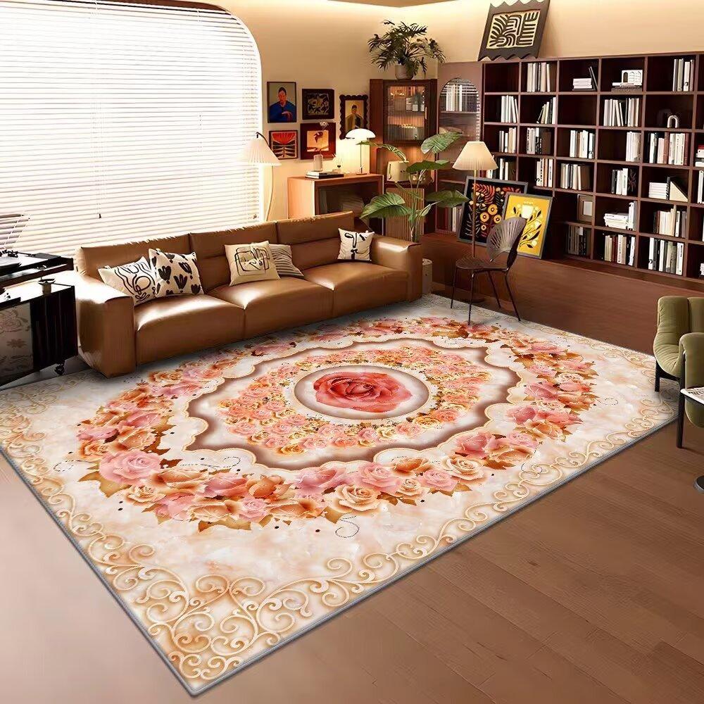 European Luxury Floral Carpet Living Room Large Area Rug Non-slip Coffee Table Mat Washable Bedroom Decoration Rug Customizable