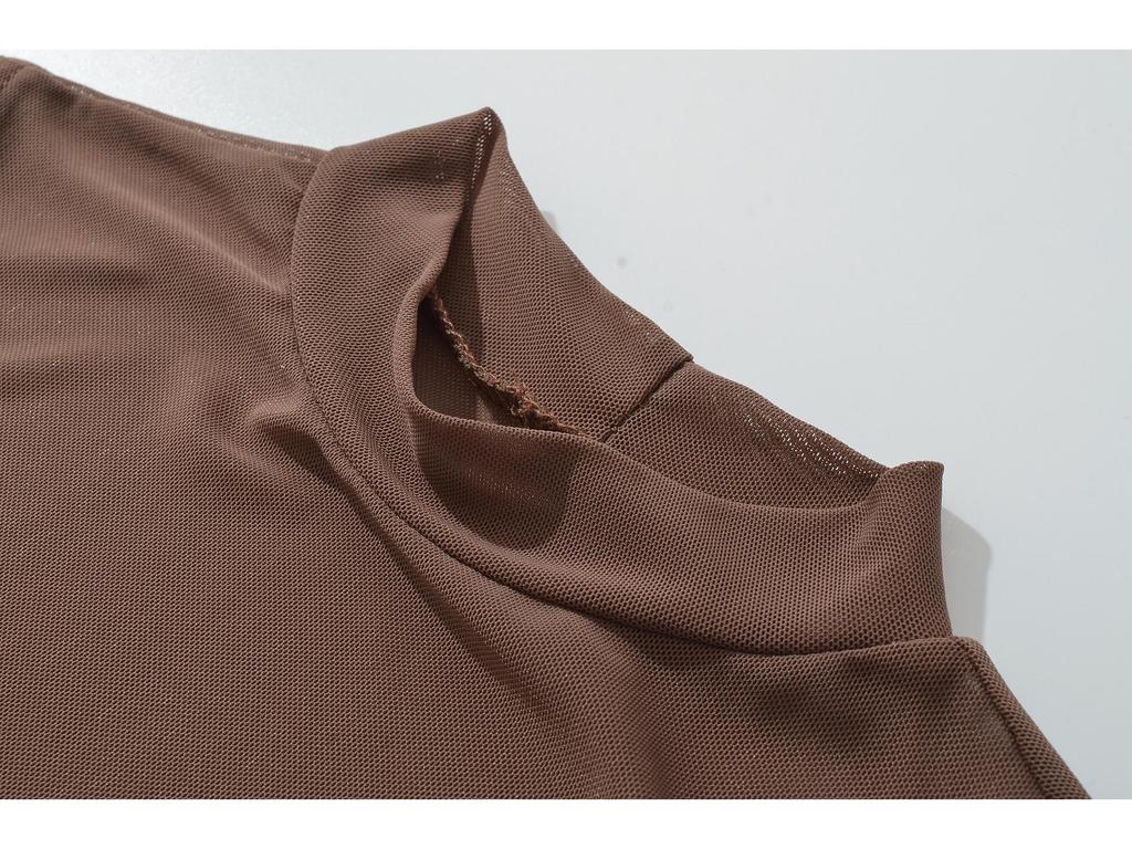 Europäischer & Amerikanischer Stil Netz-Rundhals-Langarm-Bodysuit - Schlankmachend, Sexy, Durchsichtig, Einfarbig Sommer-Layer