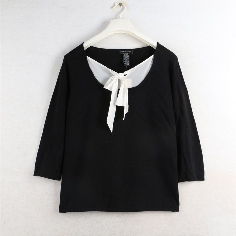 

Fall Sunshine House New Arrival Export European and American plus Size Women s Clothes False Two-Piece Suit Knitwear Lightweight Sweater 3/4 Sleeve Black 3X: Bust size 134