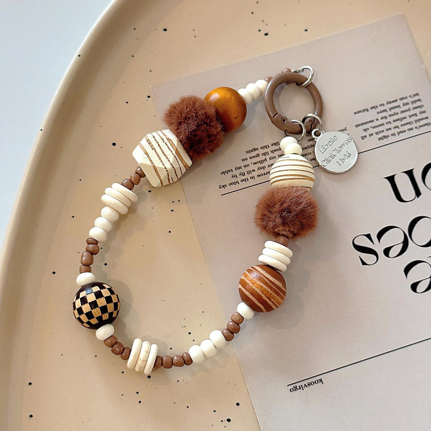 Красная Звезда Телефонная Цепочка Бусины Помпон Высококлассный Ins Стиль Подвесная Цепочка Браслет Редкая Цепочка Брелок Plaid Beaded Plush Hangin