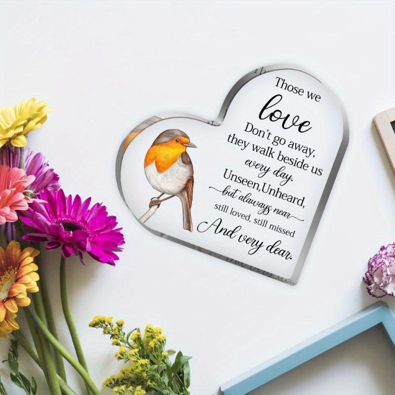 2D Flat, Heart-Shaped Acrylic Desk Decor Plaque, Sympathy Keepsake for Mother or Father, Suitable for wall decoration, porch, room, villa, accents Hom