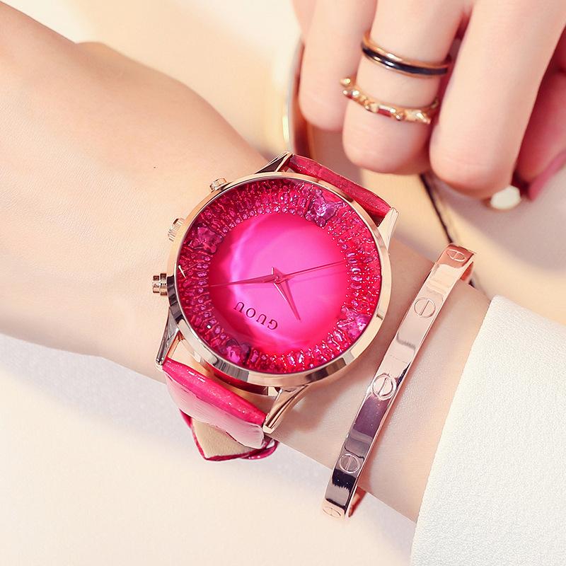 Dámské hodinky Trendy Módní Quartz Hodinky Jednoduché Temperamentní Velký Ciferník Kožené Hodinky