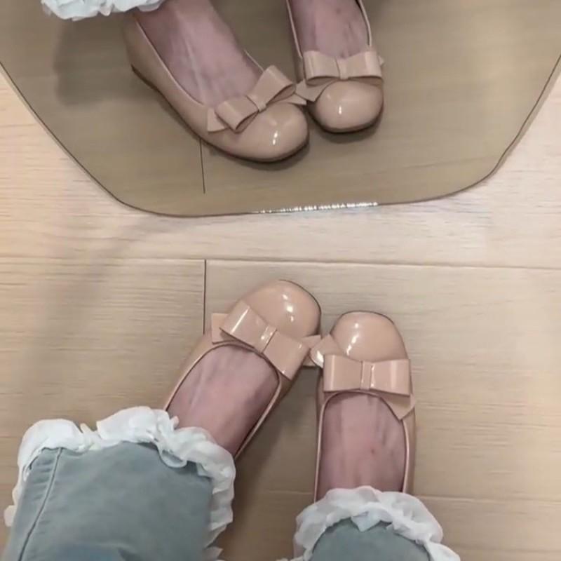 Congyuan same single shoes women's summer new miu bow beautiful light mouth nude flat shoes