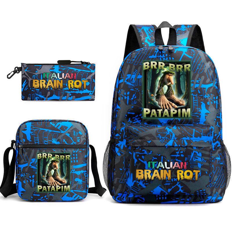 School Bag Tongtongsahur Cartoon Abstract Shanhaijing Primary School Students and Teenagers Backpack Three-piece Set L