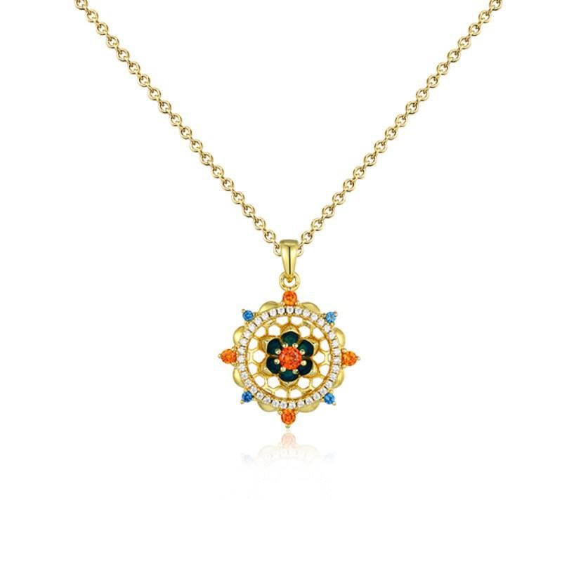 Dunhuang lotus pattern 925 sterling silver micro-inlaid colored treasure zircon necklace women s new Chinese jewelry 925 silver