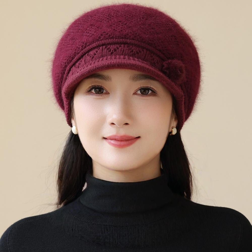 Women Winter Hat Plush Fur Lined Warm Cap For Women Casual Rabbit Fur Blend Streetwear Outdoor Fashion Knitted Hat