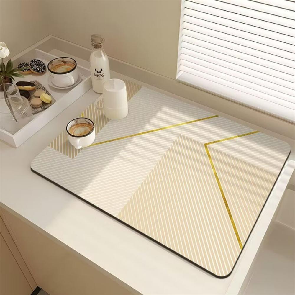 Stylish Line texture dot Diatom Mud Dish Drying Mat Super Absorbent NonSlip Kitchen Drain Pad For Tableware Coffee Machine Decor