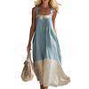 Huaqianguhh Summer Sleeveless Maxi Dress for Women, Color Block Square Neck A-line Long Dress, Casual Flowy Beach Vacation Sundress