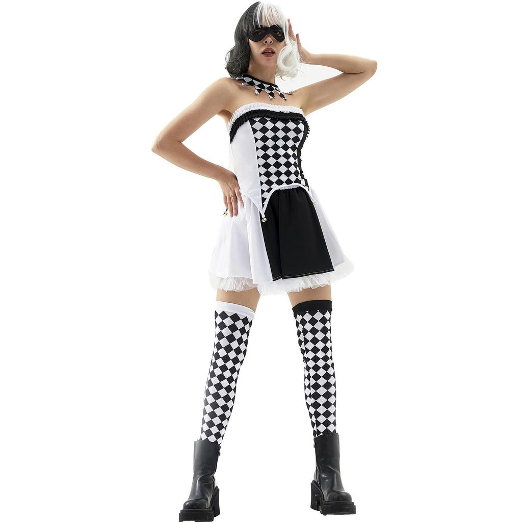 S-XL Drag Queen Vampir Clown Karomuster Harlekin Halloween Dämon Kostüm