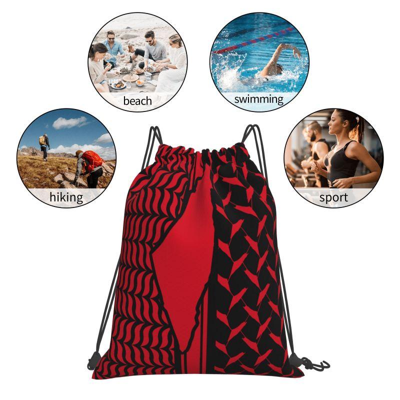 Palestine Flag Drawstring Backpack Kufiya Hatta Lightweight Foldable Sport Gym Sackpack Women Men Portable Sacks for Training