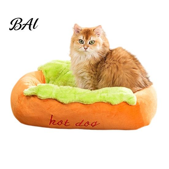 Waschbares Katzenbett Hot Dog Haustierbett, Abnehmbare Matte, Gemütliches Plüsch Verspieltes Tierbett Niedlich für Kleine Hunde Katzen Innengebrauch Bezug
