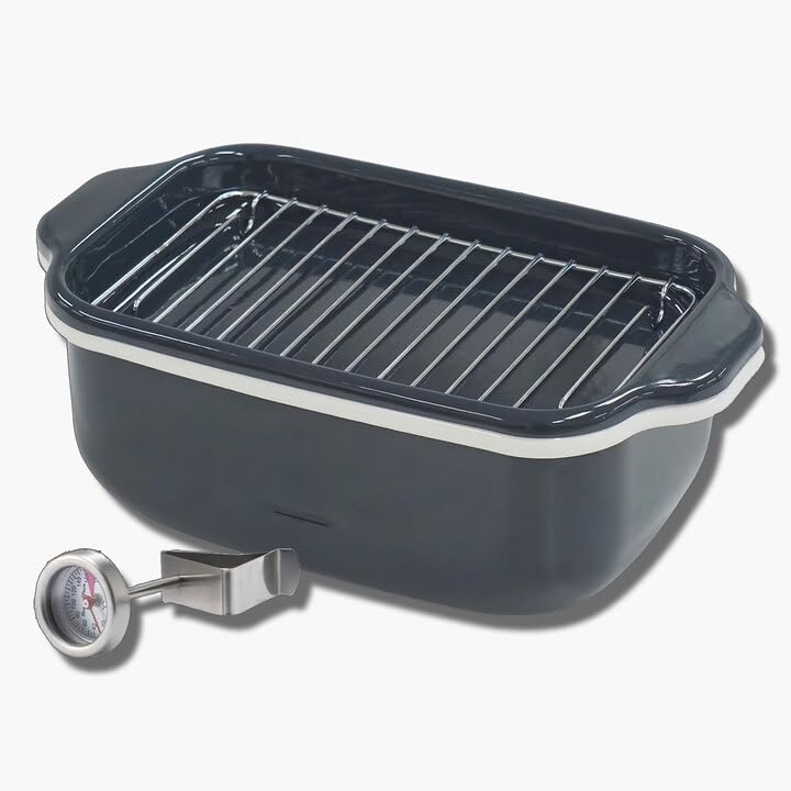 

Enamel square deep with drainboard and gas dishwasher with 24cm [Limited Color] fryer, Payne s gray, thermometer, fire/IH compatible, safe, enamel,