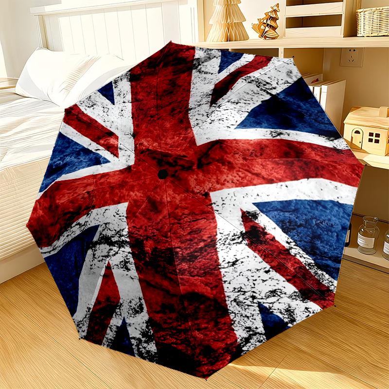 British Flag Artwork Automatic Folding Umbrella - 8-Rib Travel Umbrella with Auto Portable Case, Ideal Gift for Birthdays
