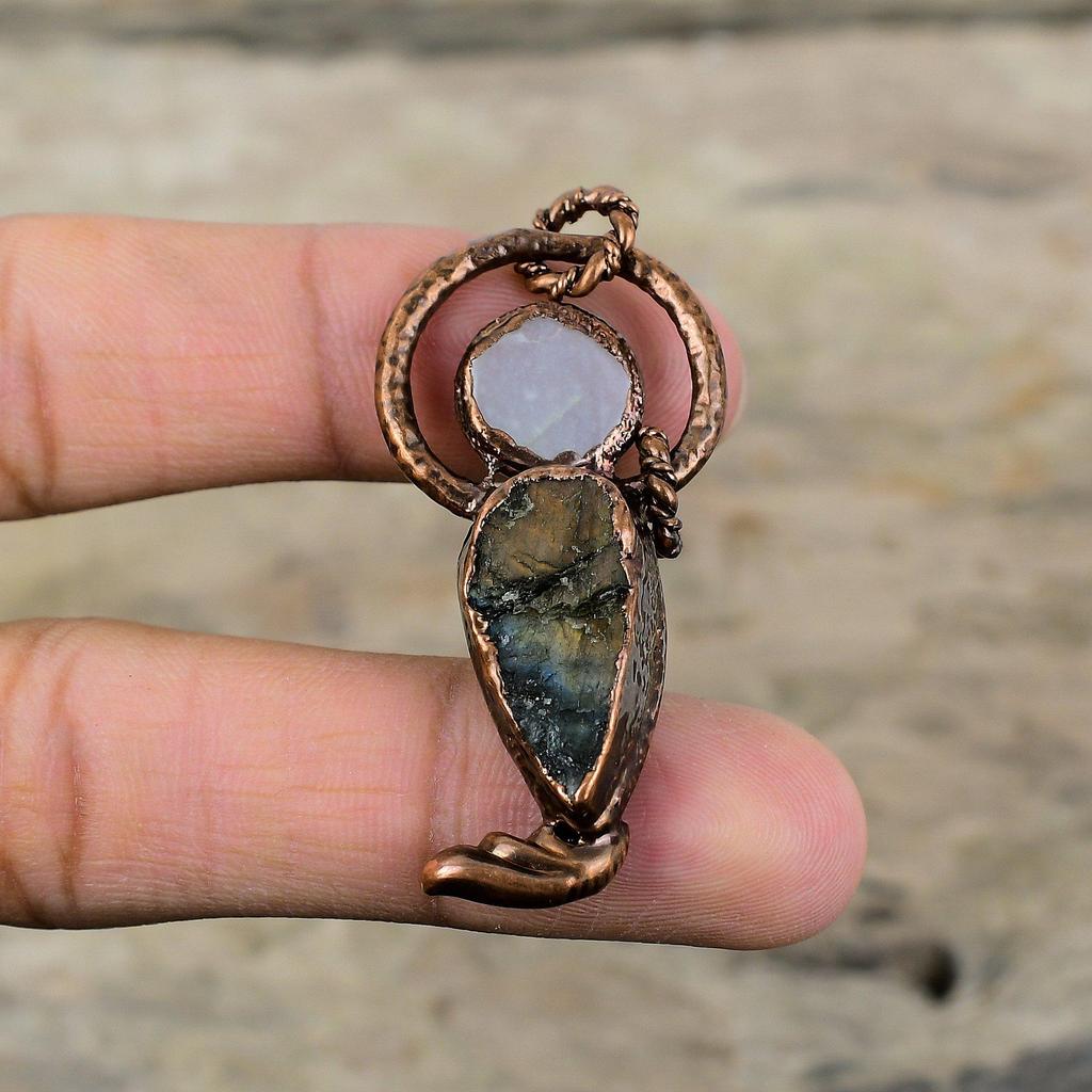 Labradorite Rough Pendant Mother Of Pearl Pendant Electroformed Copper Pendant Handmade Gemstone Jewelry Gift For Him Electroformed Jewelry