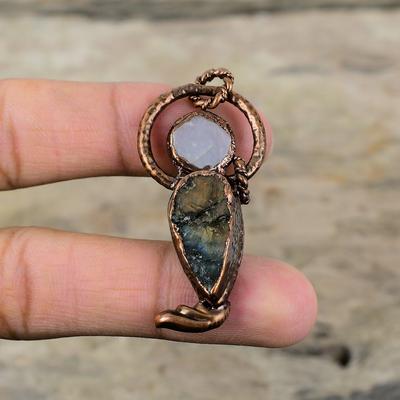 Pendentif Brut Labradorite Pendentif Nacre Pendentif Cuivre Électroformé Bijou Pierre Précieuse Fait Main Cadeau Pour Lui Bijou Électroformé