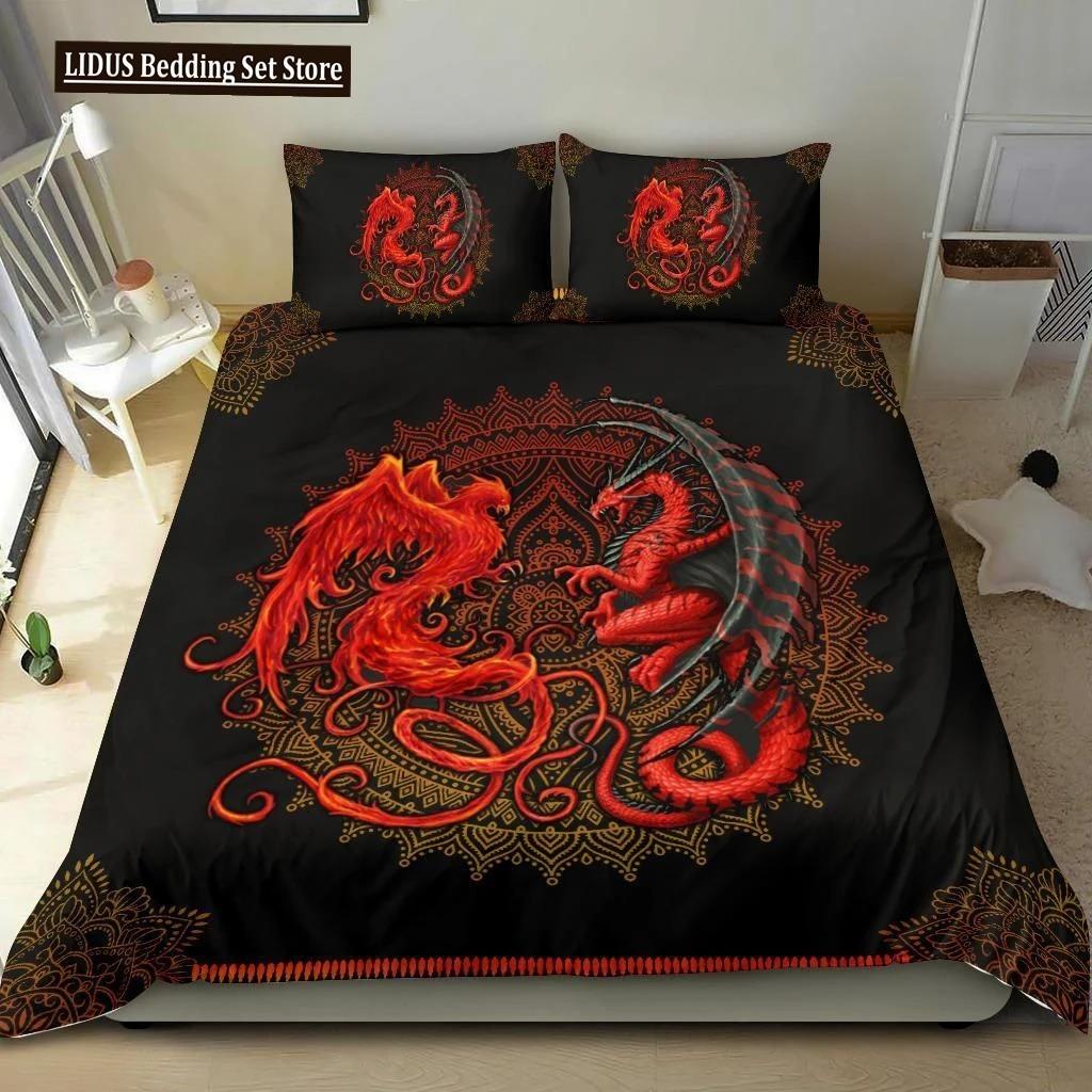 Comforter Dragon And Phoenix Full Queen Size Fantasy World Monster Gothic Bedding Sets Bohemian Mandala Comforter