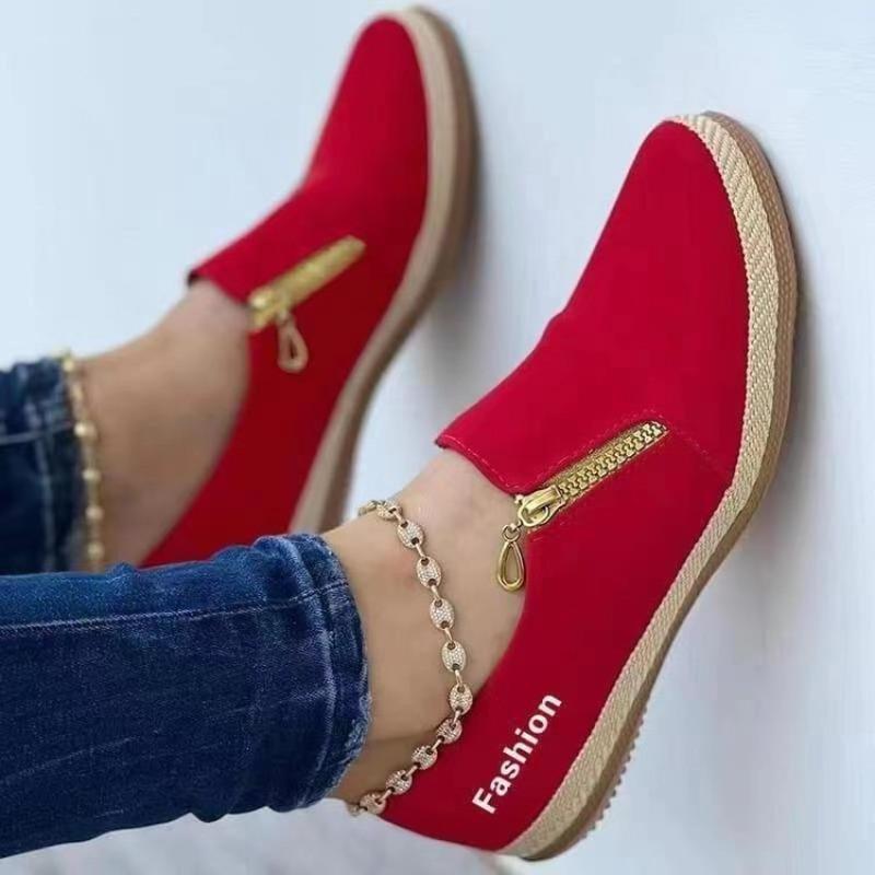 New large size zipper casual single women's shoes spring and autumn solid color muffin bottom hemp rope canvas shoes women