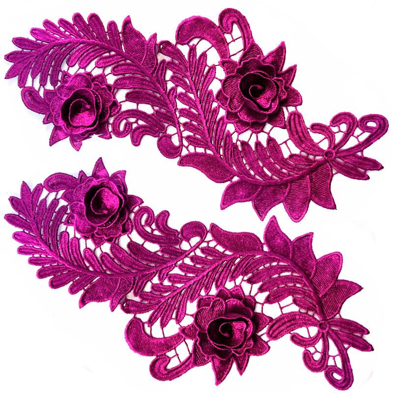 1 Pair Flower Fabric Appliques for Fashion Clothing Clothes Dress Decor 3D Hollow Water Soluble DIY Crafts Lace Embroidery