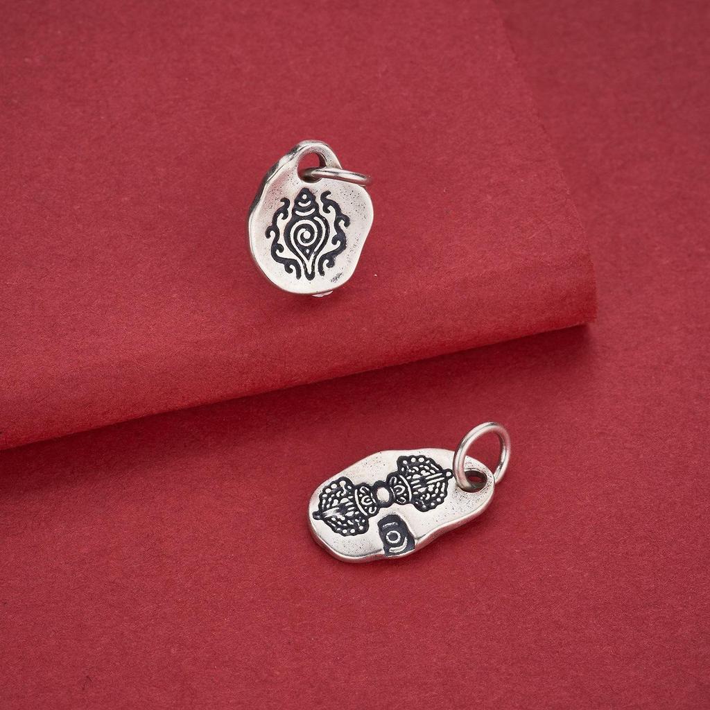 S925 Sterling Silver Tibetan Vajra Conch Pendant for DIY Beading or Necklace Crafting.