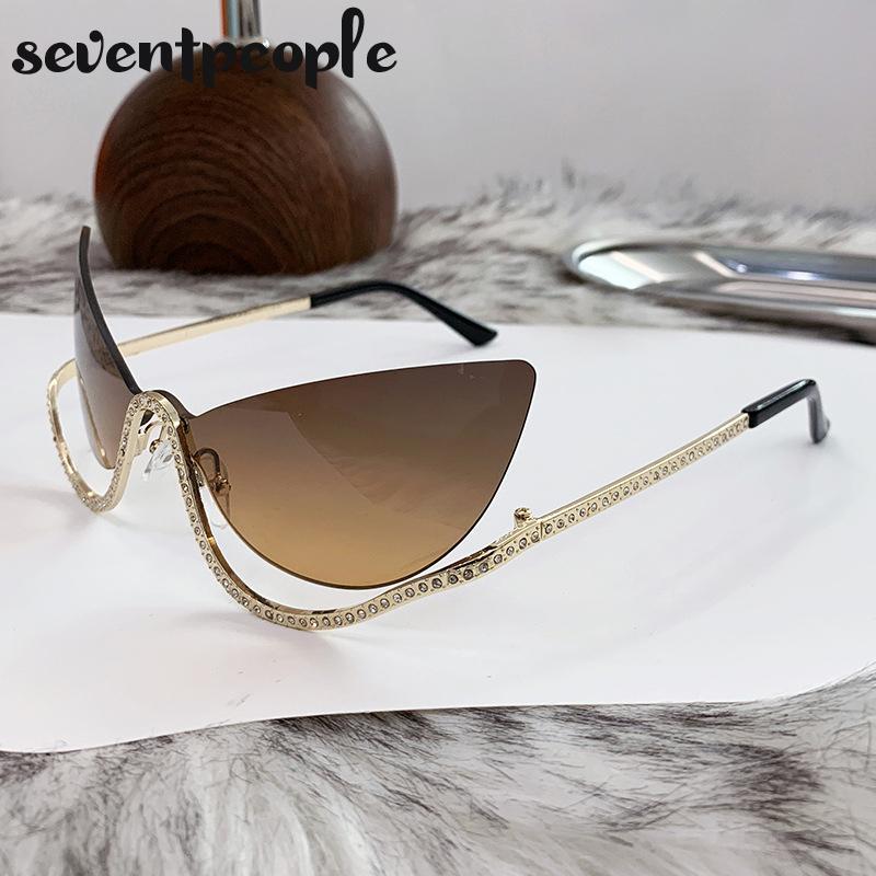 Sexy Cat Eye Punk Rimless Sunglasses Women  Luxury Brand Vintage Metal Frame Rhinestone Sun Glasses For Lady Eyewear UV400